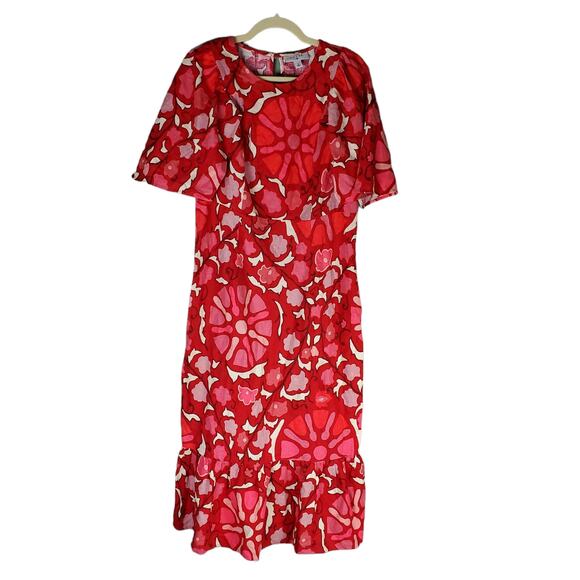 Rhode x Target Women's Red Zinnia Floral Print Bell Sleeve Midi Dress Size 14 - Picture 2 of 6